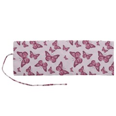 Blush Pink Color Butterflies Roll Up Canvas Pencil Holder (m) by SpinnyChairDesigns