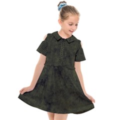 Army Green Color Grunge Kids  Short Sleeve Shirt Dress by SpinnyChairDesigns