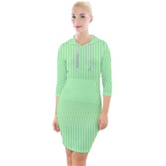Mint Green White Stripes Quarter Sleeve Hood Bodycon Dress by SpinnyChairDesigns