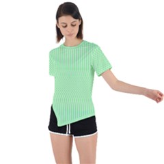 Mint Green White Stripes Asymmetrical Short Sleeve Sports Tee by SpinnyChairDesigns