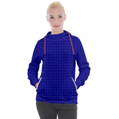 Navy Blue Color Polka Dots Women s Hooded Pullover by SpinnyChairDesigns