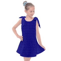 Navy Blue Color Polka Dots Kids  Tie Up Tunic Dress by SpinnyChairDesigns