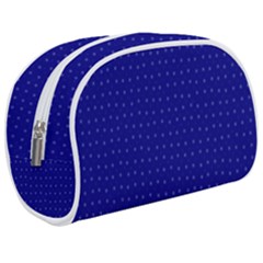 Navy Blue Color Polka Dots Makeup Case (medium) by SpinnyChairDesigns