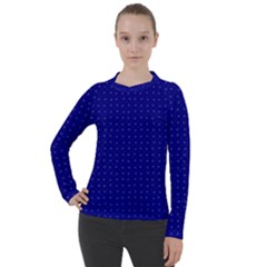 Navy Blue Color Polka Dots Women s Pique Long Sleeve Tee