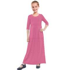 Blush Pink Color Stripes Kids  Quarter Sleeve Maxi Dress by SpinnyChairDesigns