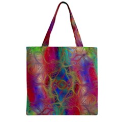 Boho Tie Dye Rainbow Zipper Grocery Tote Bag by SpinnyChairDesigns