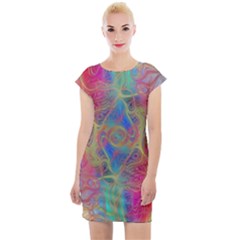 Boho Tie Dye Rainbow Cap Sleeve Bodycon Dress by SpinnyChairDesigns