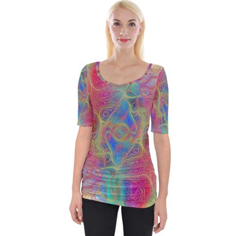 Boho Tie Dye Rainbow Wide Neckline Tee by SpinnyChairDesigns