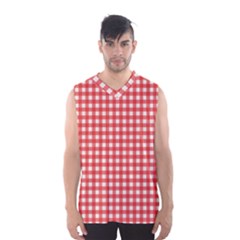 Red White Gingham Plaid Men s Basketball Tank Top by SpinnyChairDesigns