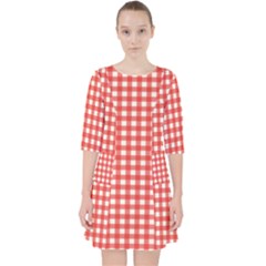 Red White Gingham Plaid Pocket Dress by SpinnyChairDesigns