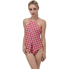 Red White Gingham Plaid Go With The Flow One Piece Swimsuit by SpinnyChairDesigns