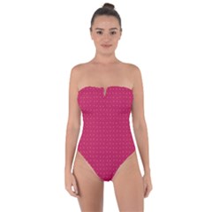 Rose Pink Color Polka Dots Tie Back One Piece Swimsuit by SpinnyChairDesigns