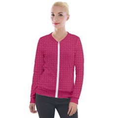 Rose Pink Color Polka Dots Velour Zip Up Jacket by SpinnyChairDesigns