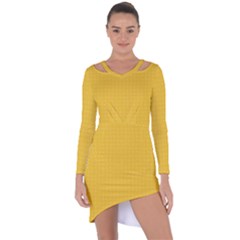 Saffron Yellow Color Polka Dots Asymmetric Cut-out Shift Dress by SpinnyChairDesigns