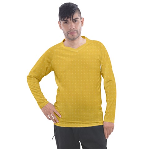 Saffron Yellow Color Polka Dots Men s Pique Long Sleeve Tee by SpinnyChairDesigns