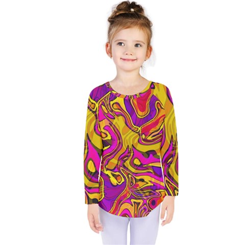 Colorful Boho Swirls Pattern Kids  Long Sleeve Tee by SpinnyChairDesigns