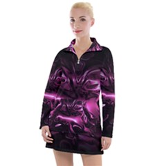 Black Magenta Abstract Art Women s Long Sleeve Casual Dress by SpinnyChairDesigns