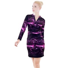 Black Magenta Abstract Art Button Long Sleeve Dress by SpinnyChairDesigns