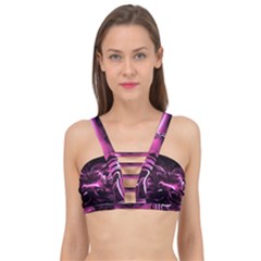 Black Magenta Abstract Art Cage Up Bikini Top by SpinnyChairDesigns