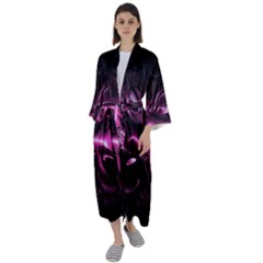 Black Magenta Abstract Art Maxi Satin Kimono