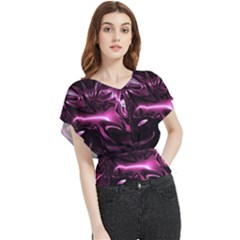 Black Magenta Abstract Art Butterfly Chiffon Blouse