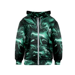 Biscay Green Black Abstract Art Kids  Zipper Hoodie by SpinnyChairDesigns