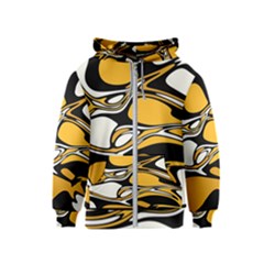 Black Yellow White Abstract Art Kids  Zipper Hoodie by SpinnyChairDesigns