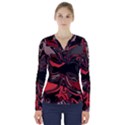 Red Black Grey Abstract Art V-Neck Long Sleeve Top View1