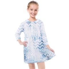 Boho Faded Blue Denim White Batik Kids  Quarter Sleeve Shirt Dress by SpinnyChairDesigns