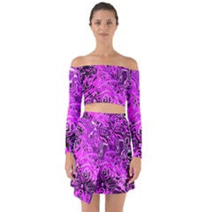 Magenta Black Abstract Art Off Shoulder Top With Skirt Set by SpinnyChairDesigns