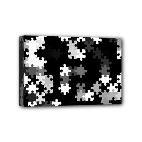 Black And White Jigsaw Puzzle Pattern Mini Canvas 6  X 4  (stretched) by SpinnyChairDesigns