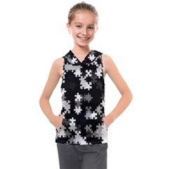 Black And White Jigsaw Puzzle Pattern Kids  Sleeveless Hoodie