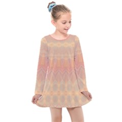 Boho Soft Peach Pattern Kids  Long Sleeve Dress by SpinnyChairDesigns