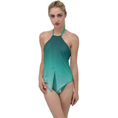 Biscay Green Gradient Ombre Go With The Flow One Piece Swimsuit by SpinnyChairDesigns