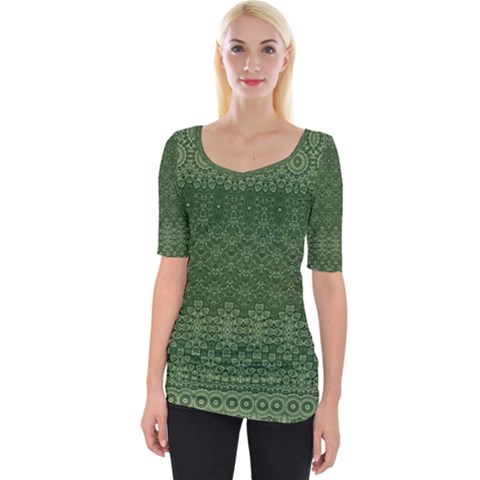 Boho Fern Green Pattern Wide Neckline Tee by SpinnyChairDesigns