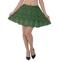 Boho Fern Green Pattern Velvet Skater Skirt by SpinnyChairDesigns