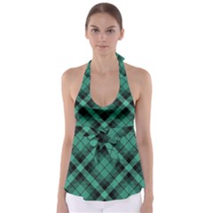 Biscay Green Black Plaid Babydoll Tankini Top by SpinnyChairDesigns