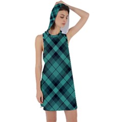 Biscay Green Black Plaid Racer Back Hoodie Dress