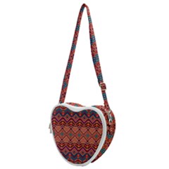 Boho Light Brown Blue Pattern Heart Shoulder Bag by SpinnyChairDesigns