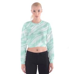 Biscay Green White Feathered Swoosh Cropped Sweatshirt by SpinnyChairDesigns