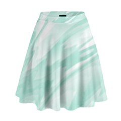 Biscay Green White Feathered Swoosh High Waist Skirt by SpinnyChairDesigns