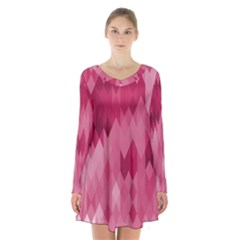 Blush Pink Geometric Pattern Long Sleeve Velvet V-neck Dress by SpinnyChairDesigns