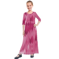 Blush Pink Geometric Pattern Kids  Quarter Sleeve Maxi Dress by SpinnyChairDesigns