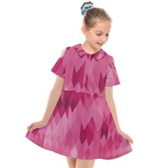 Blush Pink Geometric Pattern Kids  Short Sleeve Shirt Dress by SpinnyChairDesigns