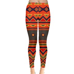 Boho Orange Tribal Pattern Leggings  by SpinnyChairDesigns