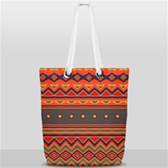 Boho Orange Tribal Pattern Full Print Rope Handle Tote (small) by SpinnyChairDesigns