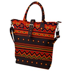 Boho Orange Tribal Pattern Buckle Top Tote Bag by SpinnyChairDesigns