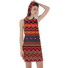 Boho Orange Tribal Pattern Racer Back Hoodie Dress by SpinnyChairDesigns