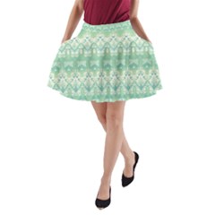 Boho Biscay Green Pattern A-line Pocket Skirt by SpinnyChairDesigns