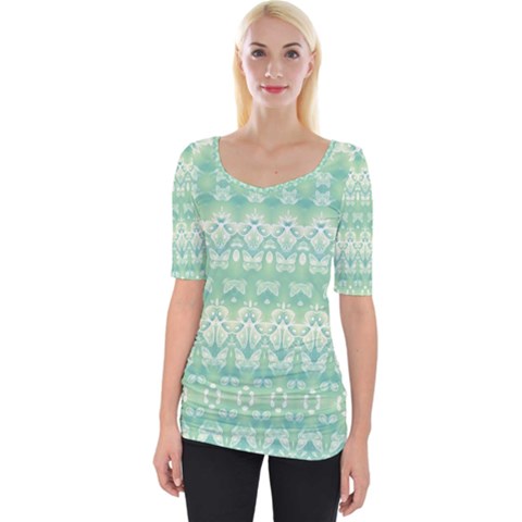 Boho Biscay Green Pattern Wide Neckline Tee by SpinnyChairDesigns